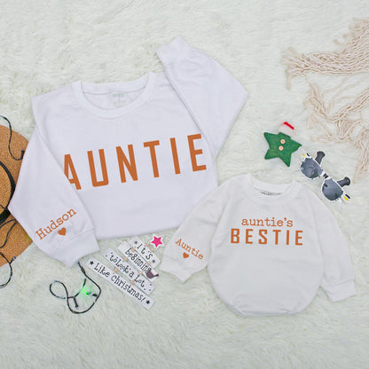 Personalized Auntie and Bestie Fall Matching Family Sweatshirts Autumn Pumpkin Patch Mom and Me Kids Outfits Cozy Thanksgiving Attire