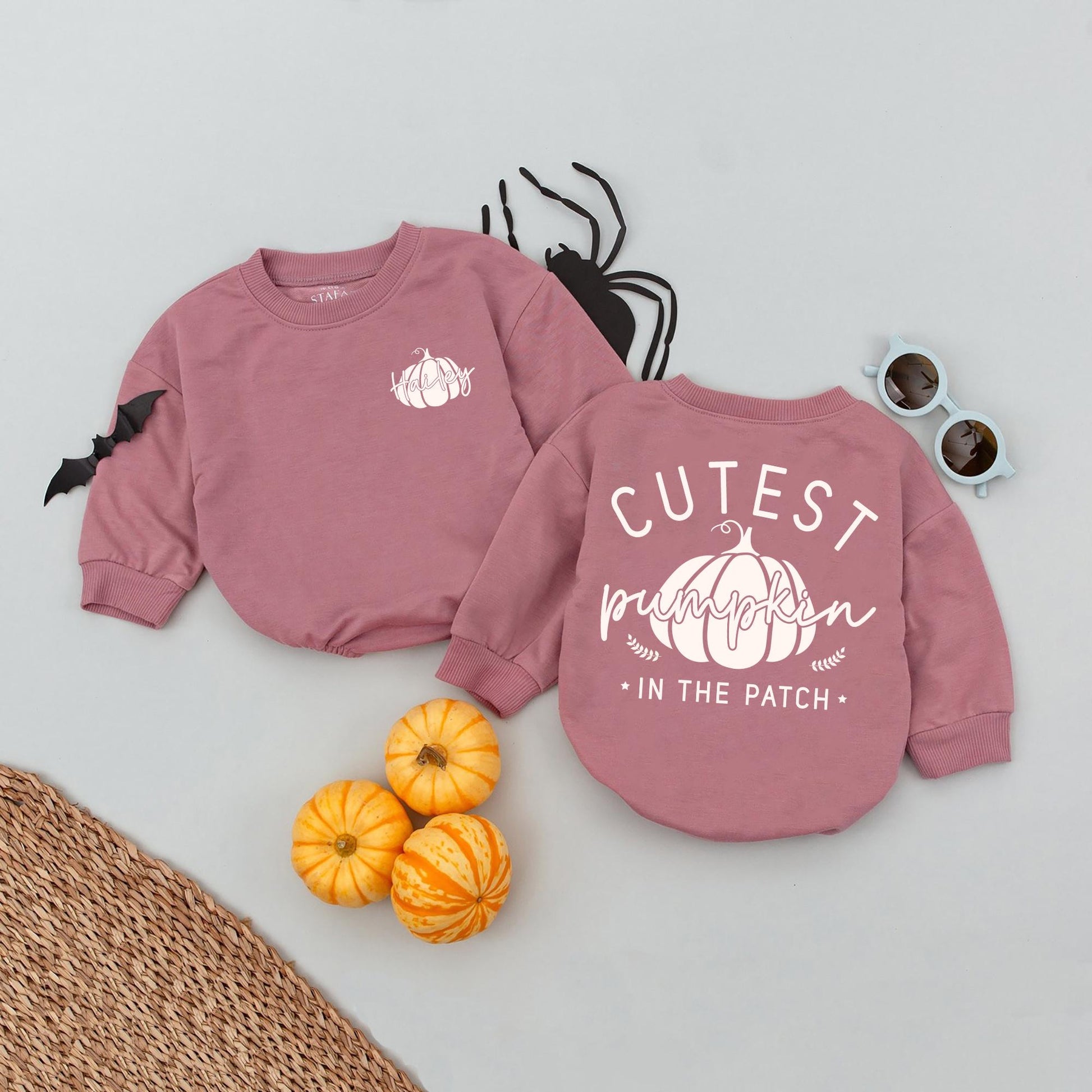 Personalized Pumpkin Patch Romper Set, Cutest Thanksgiving Outfit, Baby's First Halloween Bodysuit, Autumn Infant Clothes,  Name & Pumpkin Graphic (139 chars)
