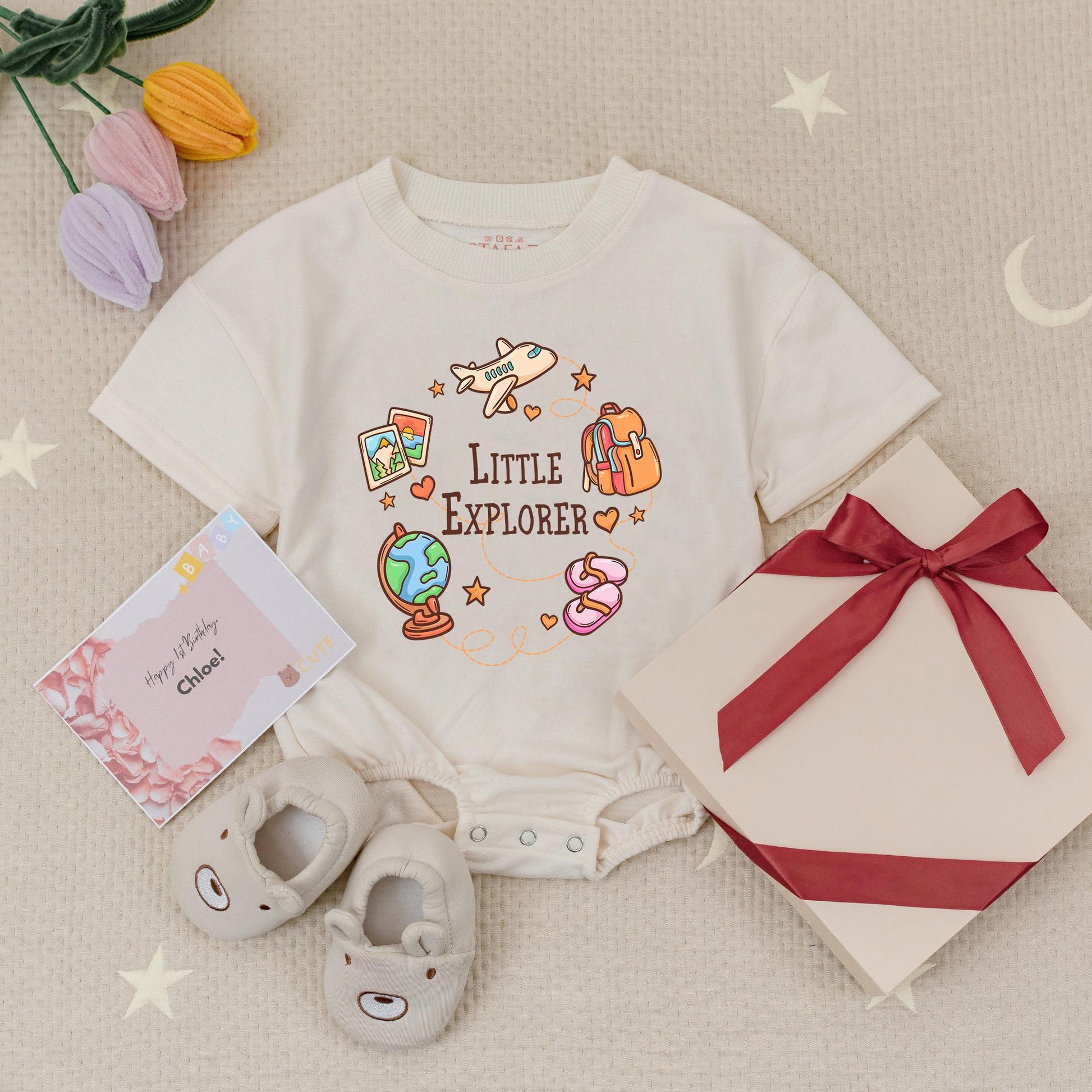 Little Explorer Baby Romper: Travel Adventure Bodysuit for Newborns & Infants, Future Traveler Gift, Soft Cotton One-Piece, Cute Airplane Globe Design 139