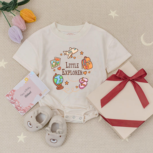 Little Explorer Baby Romper: Travel Adventure Bodysuit for Newborns & Infants, Future Traveler Gift, Soft Cotton One-Piece, Cute Airplane Globe Design 139