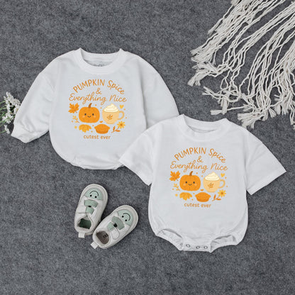 Pumpkin Spice & Everything Nice Baby Romper Cute Autumn Bodysuit Thanksgiving Newborn Outfit Fall Baby Clothes Shower Gift