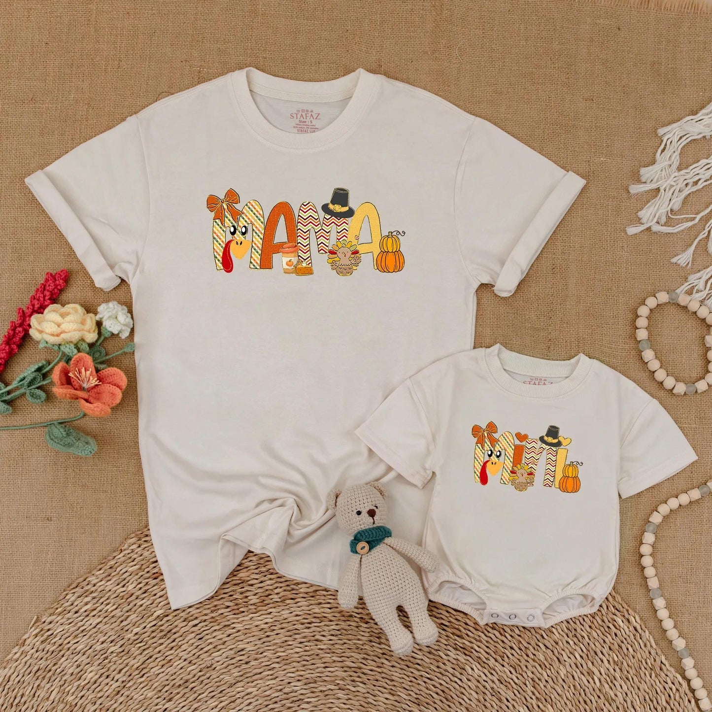 Mama Mini Thanksgiving Matching Shirts My First Thanksgiving Baby Romper Turkey Mommy and Me Outfits