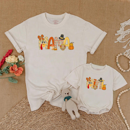 Mama Mini Thanksgiving Matching Shirts My First Thanksgiving Baby Romper Turkey Mommy and Me Outfits