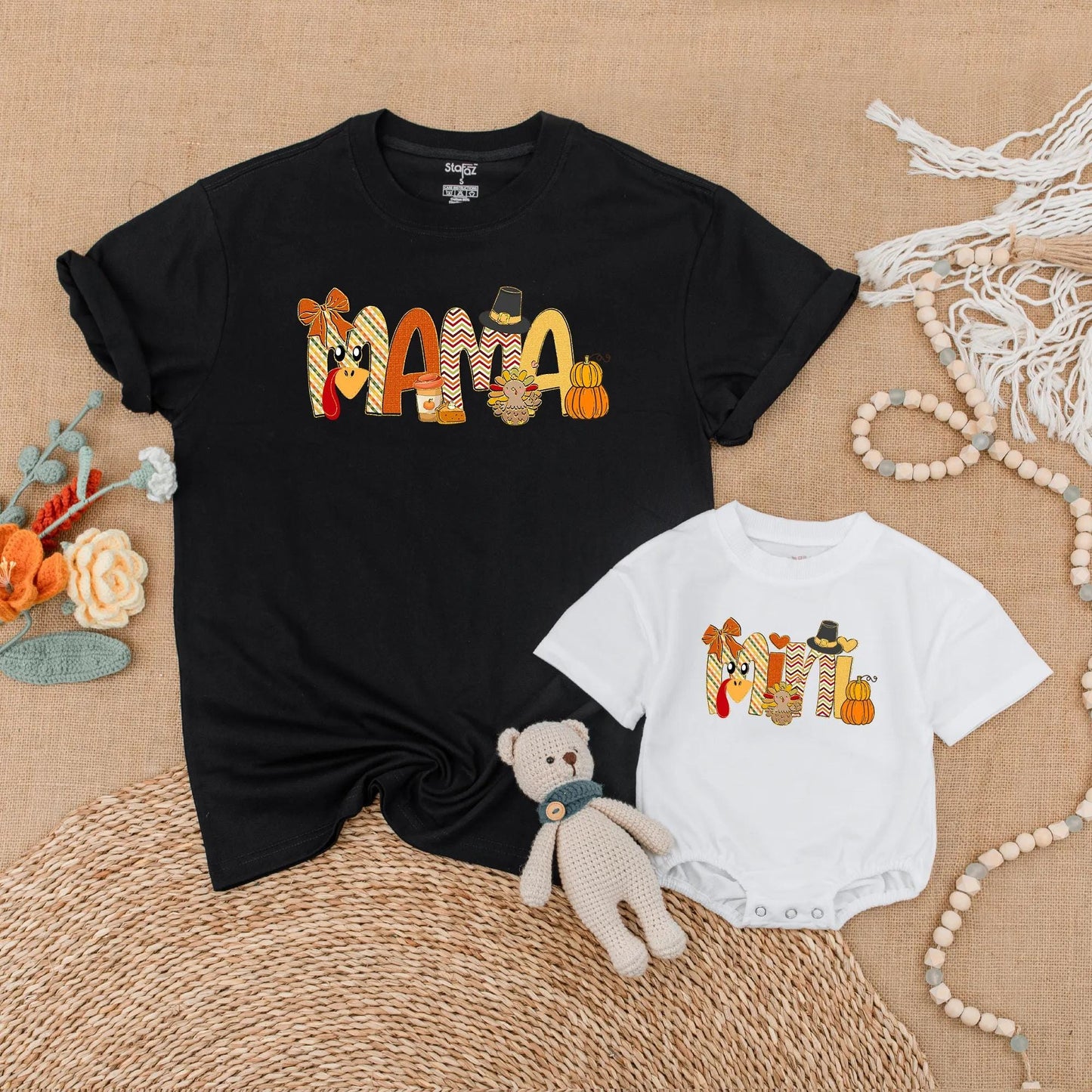 Mama Mini Thanksgiving Matching Shirts My First Thanksgiving Baby Romper Turkey Mommy and Me Outfits