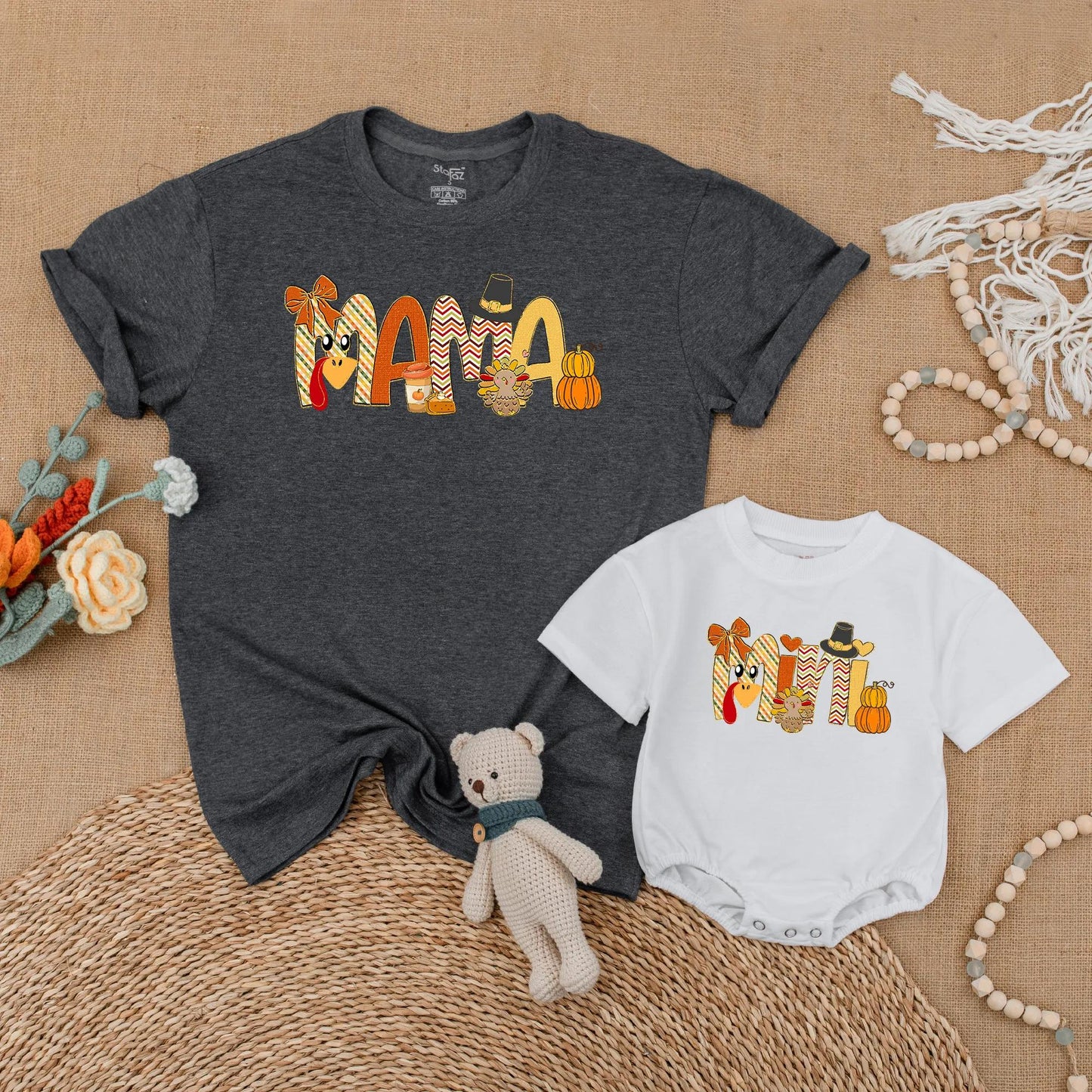 Mama Mini Thanksgiving Matching Shirts My First Thanksgiving Baby Romper Turkey Mommy and Me Outfits