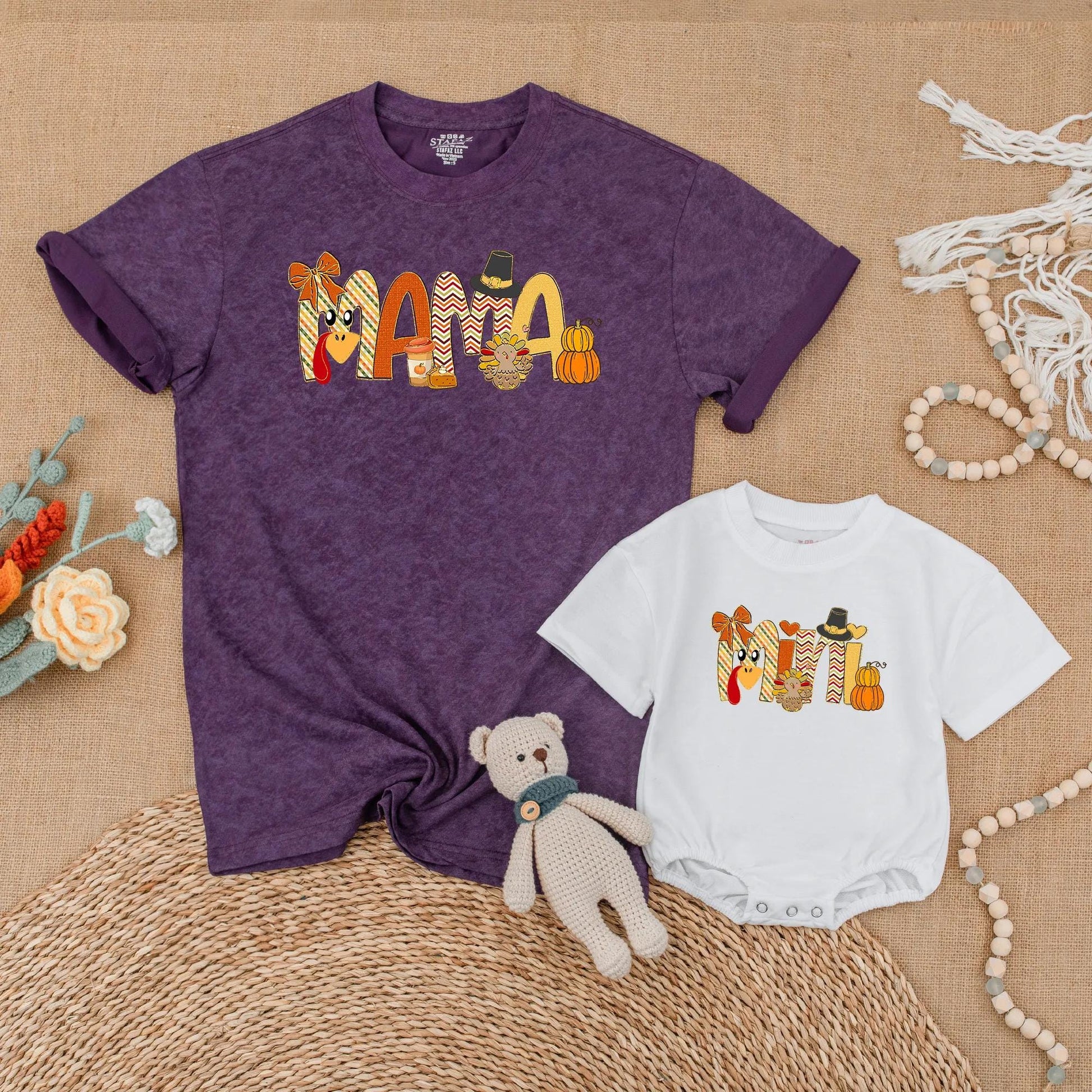 Mama Mini Thanksgiving Matching Shirts My First Thanksgiving Baby Romper Turkey Mommy and Me Outfits
