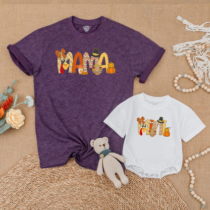 Mama Mini Thanksgiving Matching Shirts My First Thanksgiving Baby Romper Turkey Mommy and Me Outfits