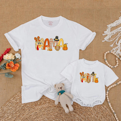 Mama Mini Thanksgiving Matching Shirts My First Thanksgiving Baby Romper Turkey Mommy and Me Outfits