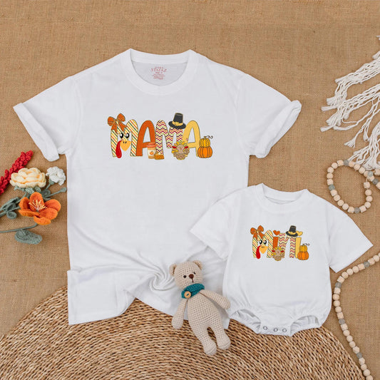 Mama Mini Thanksgiving Matching Shirts My First Thanksgiving Baby Romper Turkey Mommy and Me Outfits
