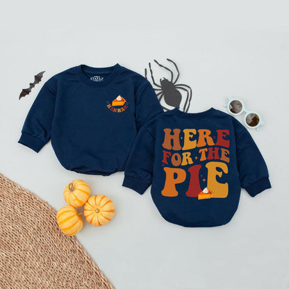 Personalized Retro Thanksgiving Baby Romper Name Pie Graphic Autumn Vibes Vintage Fall Outfit Soft Cotton Infant Toddler Apparel Warm Hues
