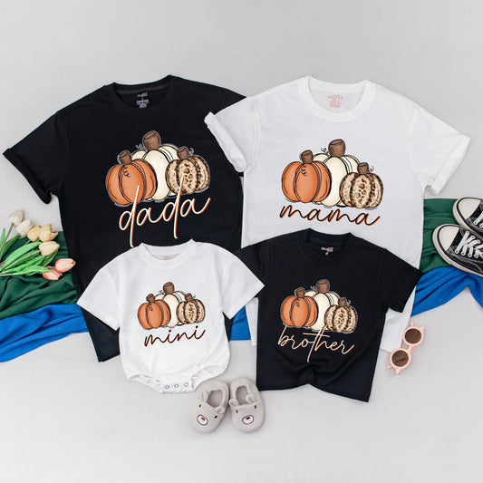 Personalized Pumpkin Family Matching T-Shirts for Thanksgiving Fall Outfits Mama and Me Little Pumpkin Rompers