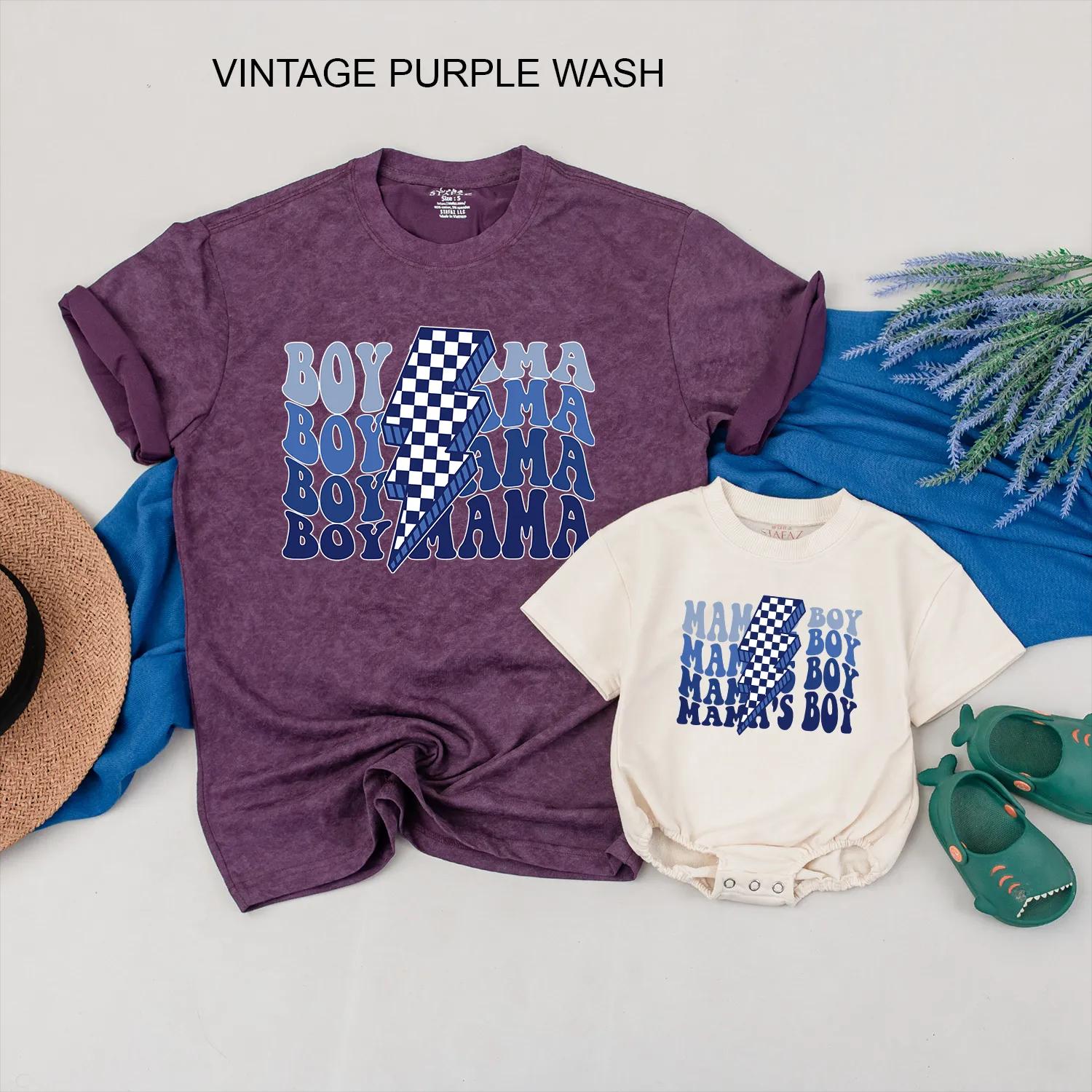 Boy Mama and Mamas Boy Matching Shirts Vintage Retro Checkered Outfit for Mother Son Set, Great Gift for Baby Boy and Mom