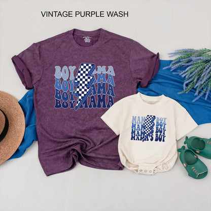 Boy Mama and Mamas Boy Matching Shirts Vintage Retro Checkered Outfit for Mother Son Set, Great Gift for Baby Boy and Mom
