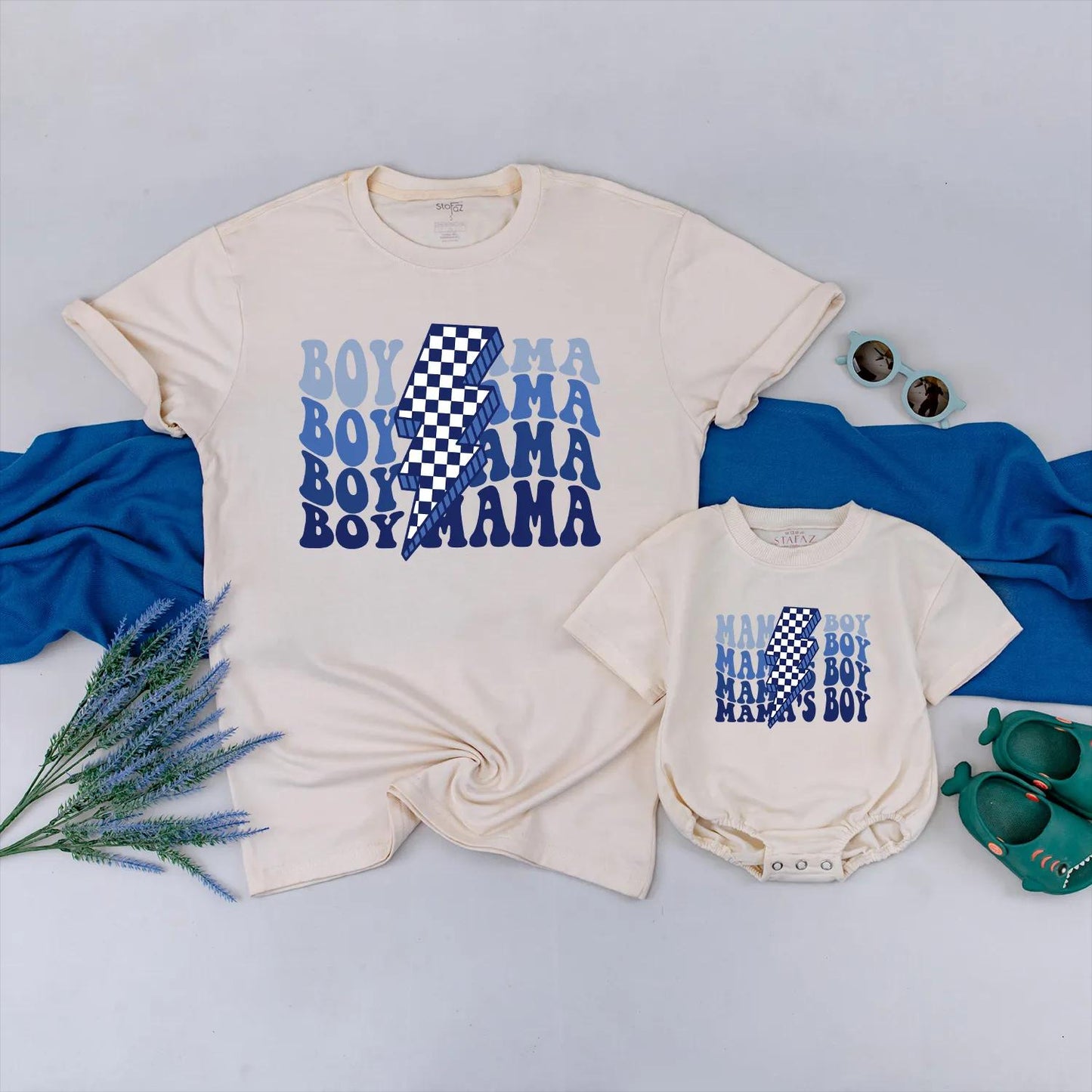 Boy Mama and Mamas Boy Matching Shirts Vintage Retro Checkered Outfit for Mother Son Set, Great Gift for Baby Boy and Mom