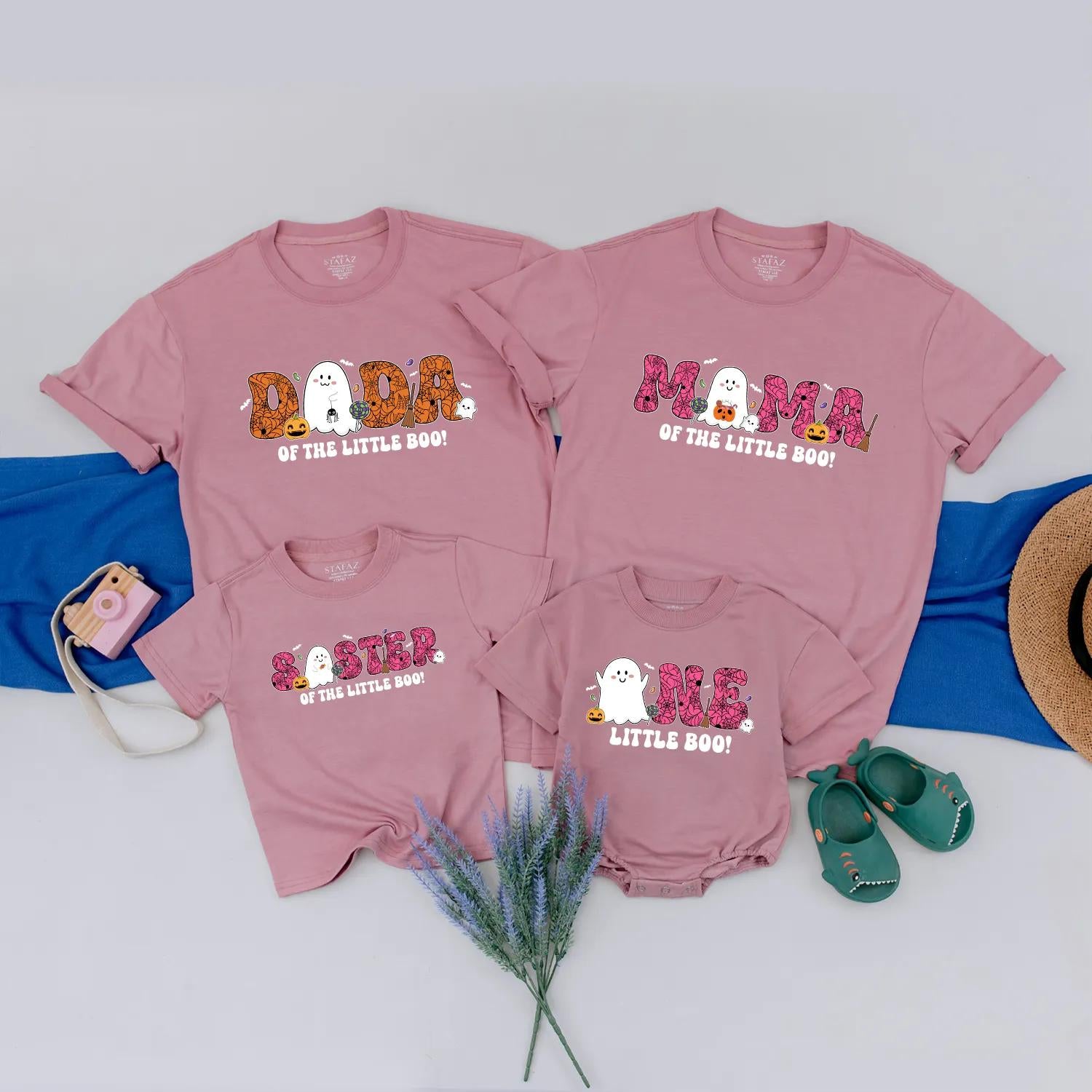 Matching Family Halloween Spooky One First Birthday Shirt Romper Little Boo Ghost Pumpkin Bat Design Outfit for Baby Girl Toddler Gift