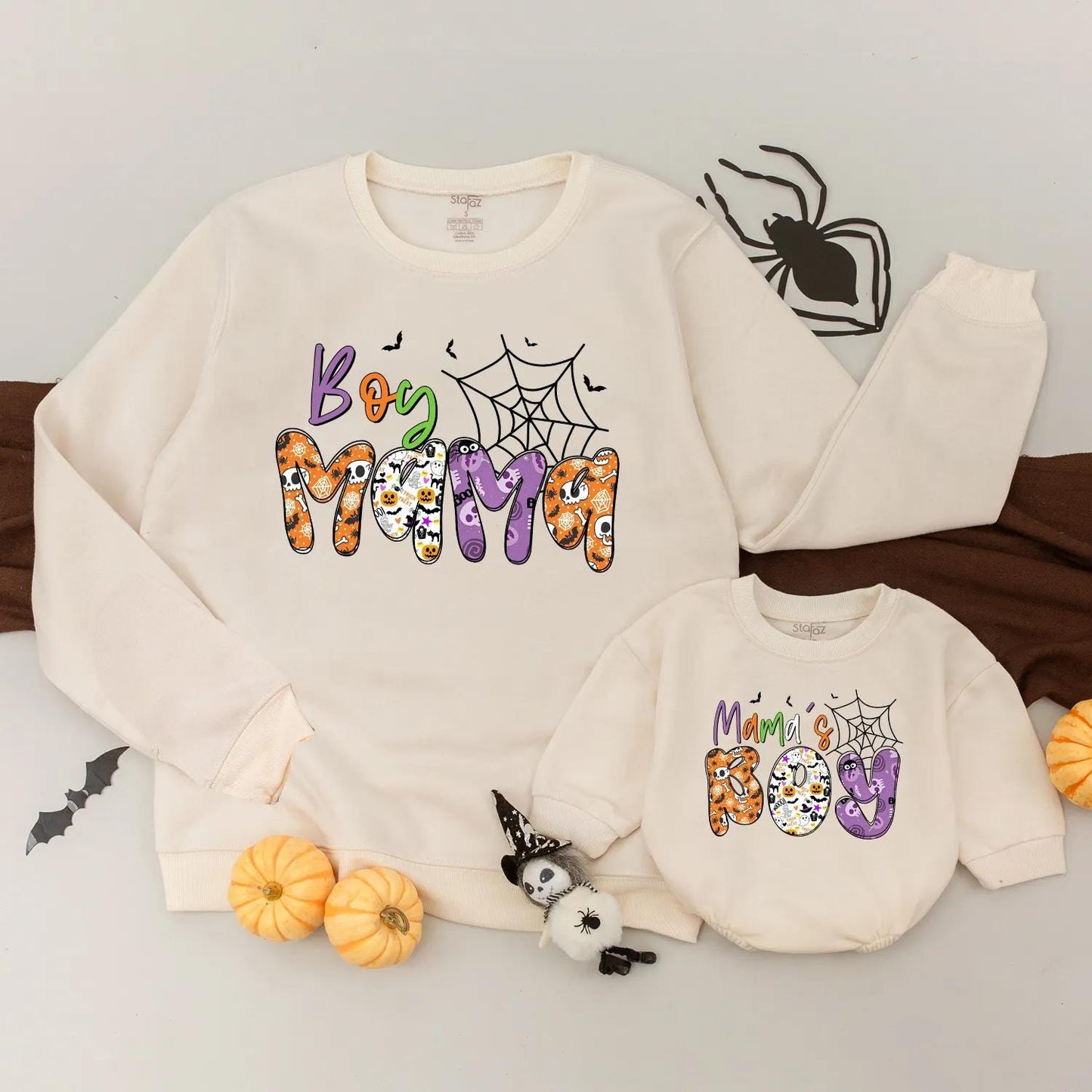 Boy Mama's Boy Halloween Matching Sweatshirt Cute Spooky Outfit Family Trick or Treat Shirts Holiday Gift Mom & Baby Spooky Season Clothes 2025