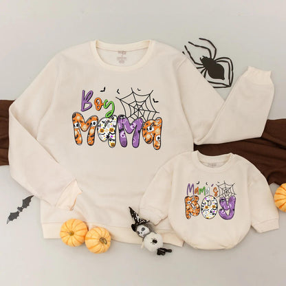 Boy Mama's Boy Halloween Matching Sweatshirt Cute Spooky Outfit Family Trick or Treat Shirts Holiday Gift Mom & Baby Spooky Season Clothes 2025