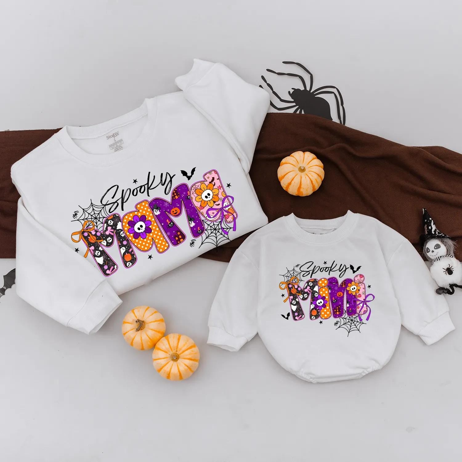 Spooky Mama and Mini Matching Halloween Sweatshirts, Custom Ghost Family Outfit, Cute Spooky Season Clothes, Baby Girl Shirt, Personalized Gift Idea 