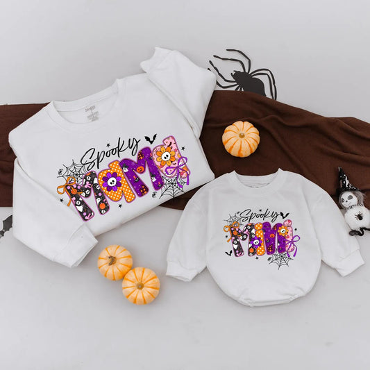 Spooky Mama and Mini Matching Halloween Sweatshirts, Custom Ghost Family Outfit, Cute Spooky Season Clothes, Baby Girl Shirt, Personalized Gift Idea 