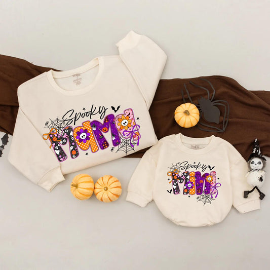 Spooky Mama and Mini Matching Halloween Sweatshirts, Custom Ghost Family Outfit, Cute Spooky Season Clothes, Baby Girl Shirt, Personalized Gift Idea 