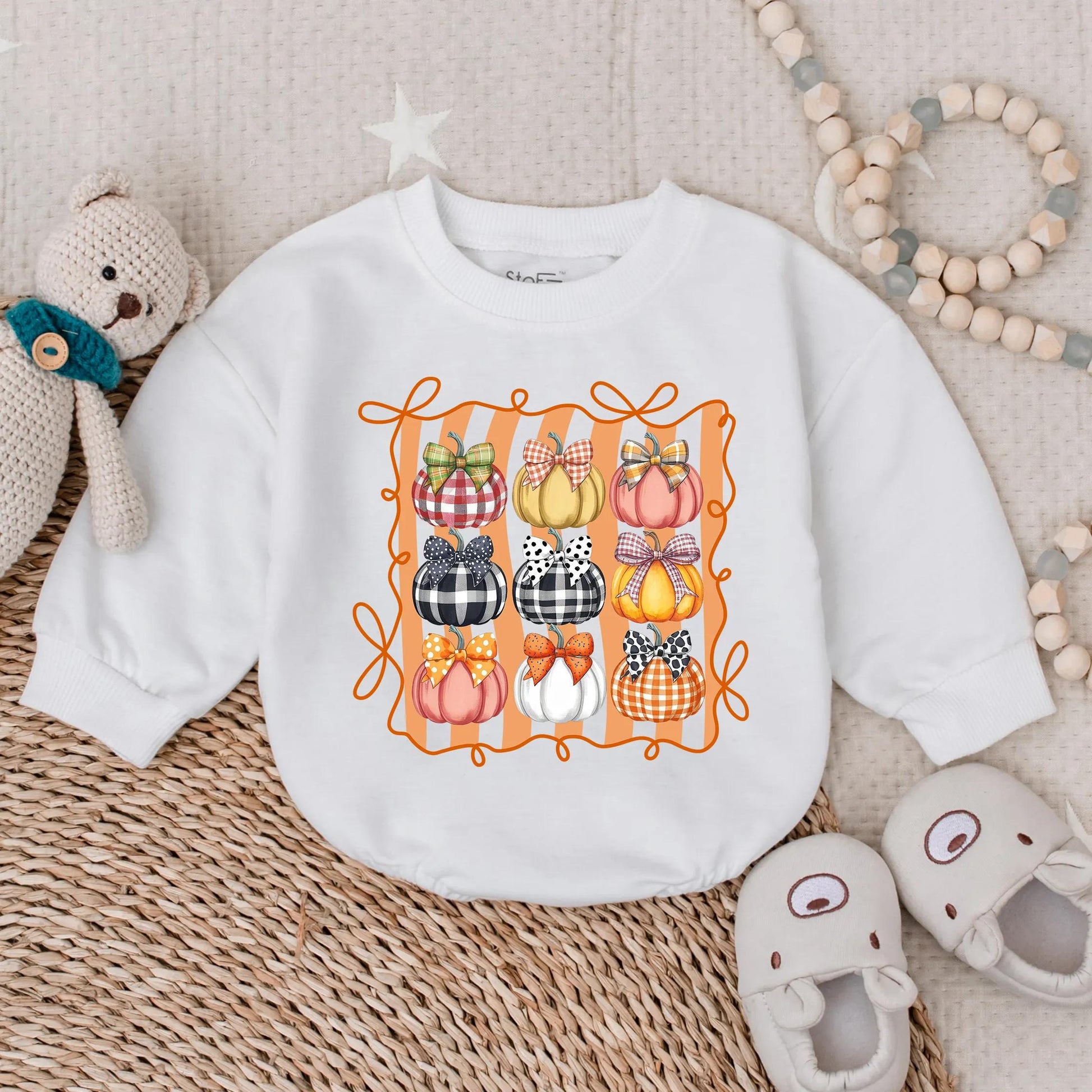 Cozy Thanksgiving Pumpkin Bow Baby Romper adorable fall toddler girl outfit soft comfortable infant clothes lovely holiday baby shower gift