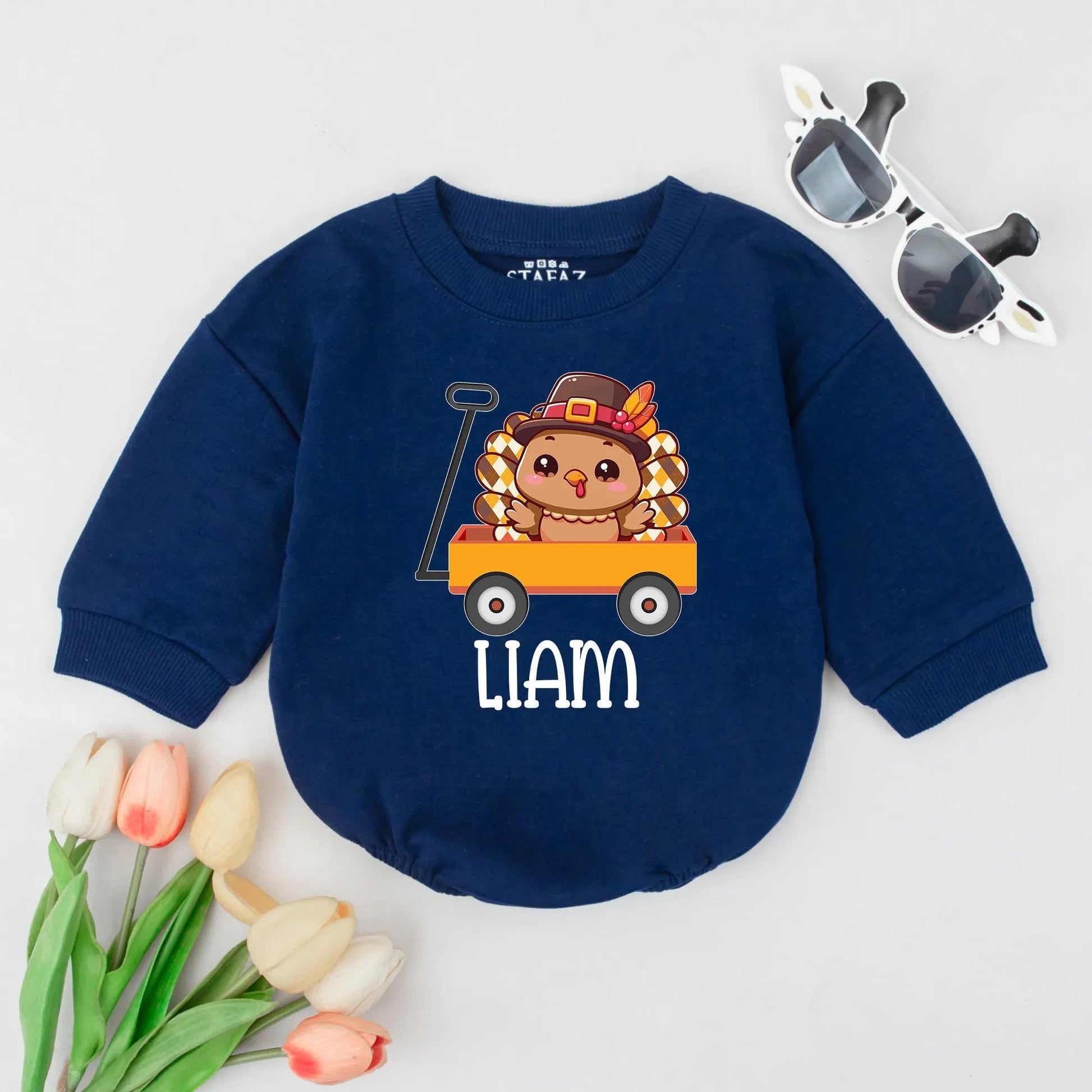 Custom Name Turkey Baby Romper Thanksgiving Outfit Personalized Infant Fall Boy Clothes Cute Baby Turkey Gift Idea