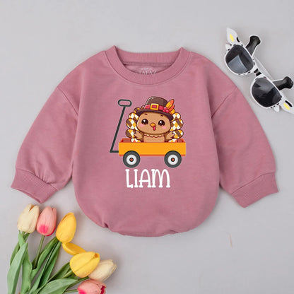 Custom Name Turkey Baby Romper Thanksgiving Outfit Personalized Infant Fall Boy Clothes Cute Baby Turkey Gift Idea