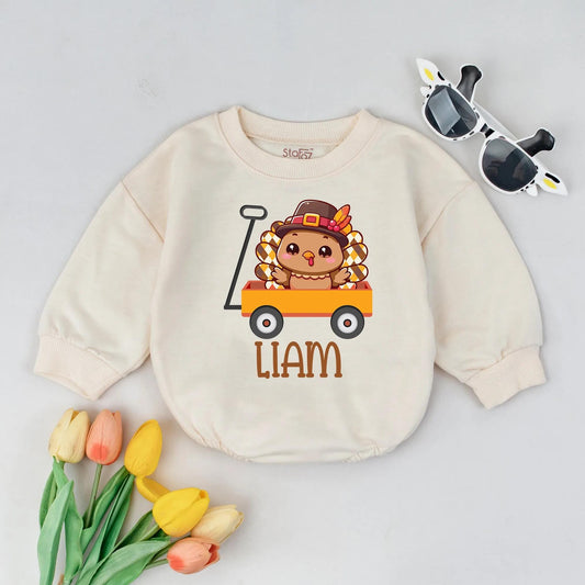 Custom Name Turkey Baby Romper Thanksgiving Outfit Personalized Infant Fall Boy Clothes Cute Baby Turkey Gift Idea