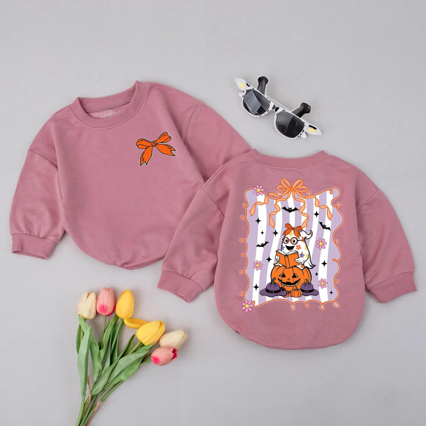Cute Owl Witch Baby Bubble Romper Kawaii Fall Outfit Orange Bow Spooky Halloween Infant Clothes Trick or Treat Fun