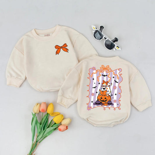 Cute Owl Witch Baby Bubble Romper Kawaii Fall Outfit Orange Bow Spooky Halloween Infant Clothes Trick or Treat Fun