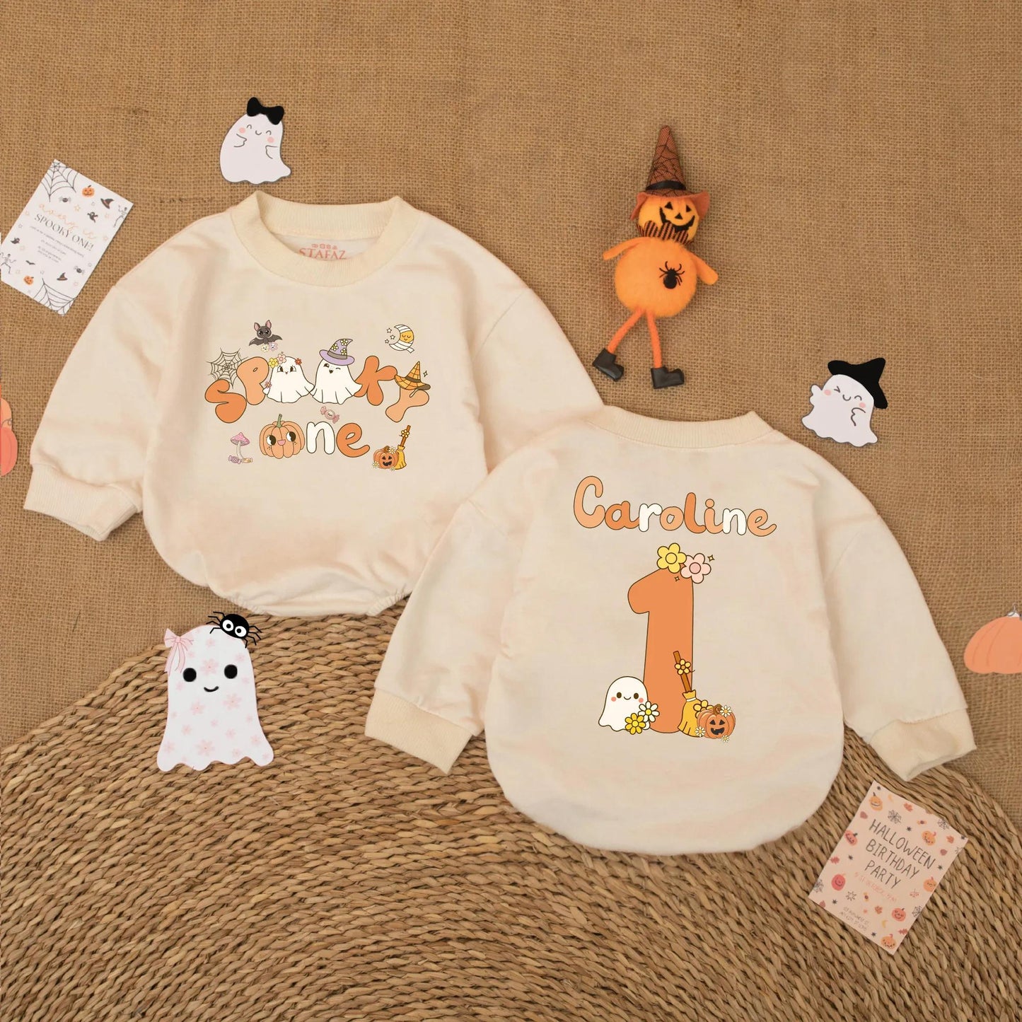 Spooky One Birthday Baby Romper - Halloween First Birthday Outfit - Custom Name Baby Bodysuit - Fall Baby Gift