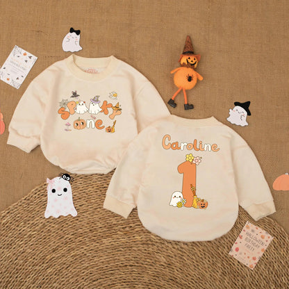 Spooky One Birthday Baby Romper - Halloween First Birthday Outfit - Custom Name Baby Bodysuit - Fall Baby Gift