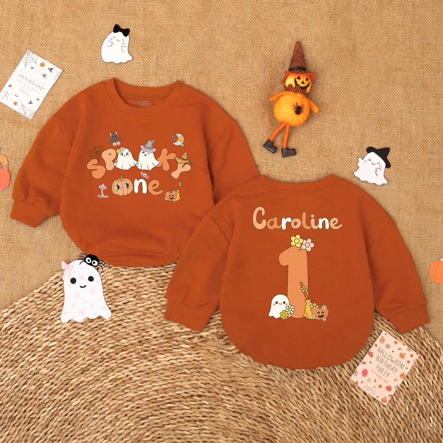 Spooky One Birthday Baby Romper - Halloween First Birthday Outfit - Custom Name Baby Bodysuit - Fall Baby Gift