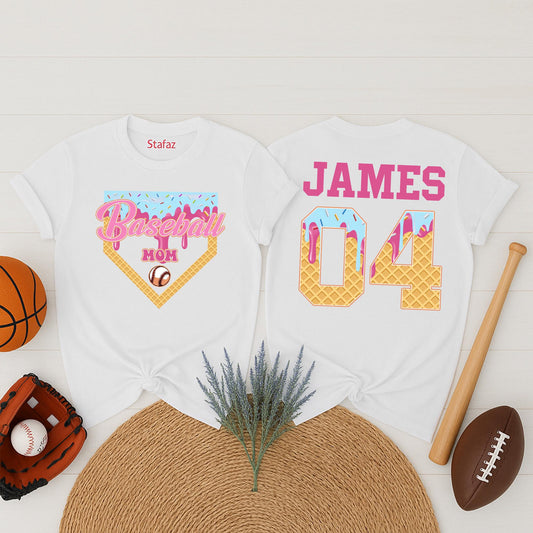 Personalized Baseball Drip Mama Shirt Custom Jersey Ice Cream Tee Baseball Sister Team Mom Spring Game Day Gift