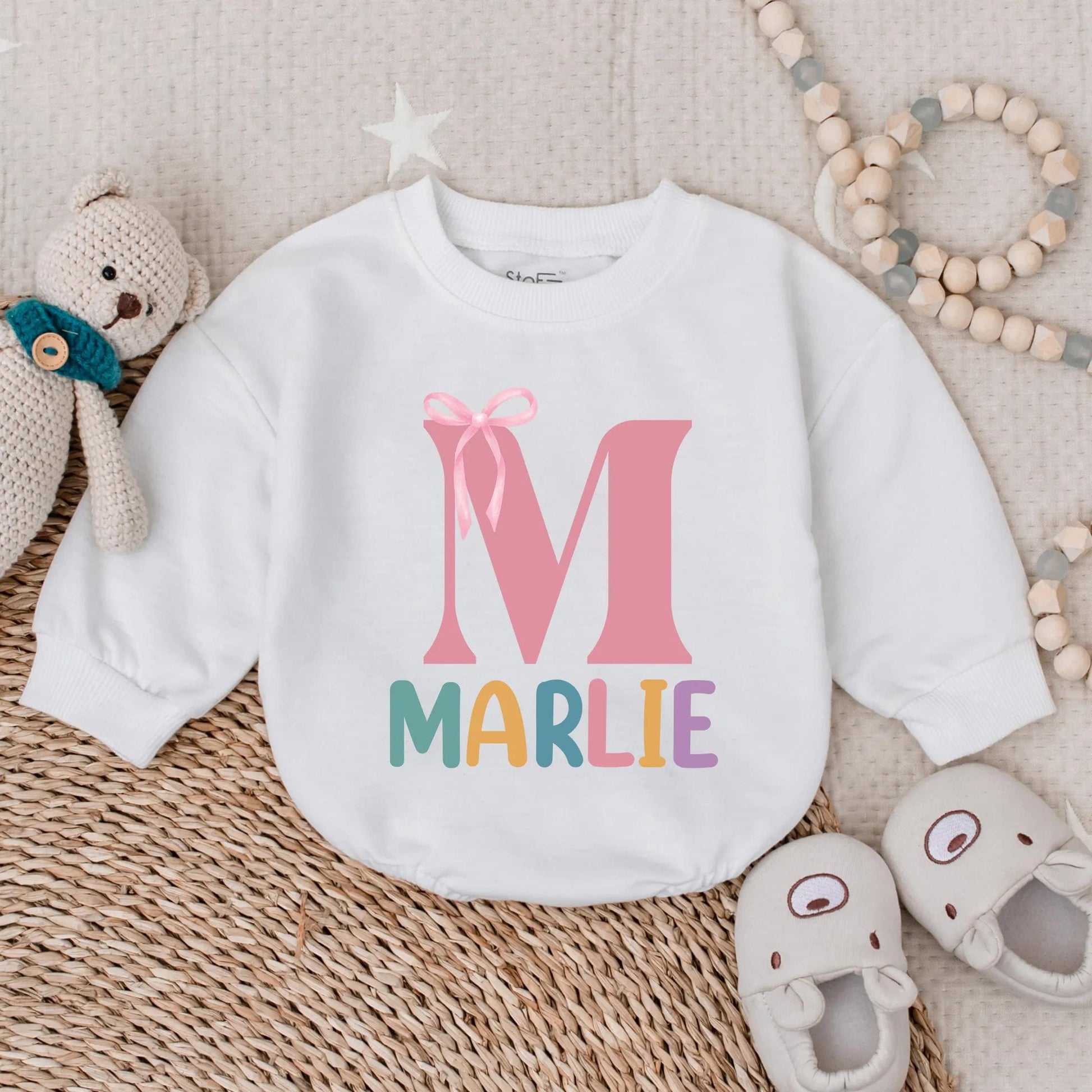 Custom Baby Girl Pink Bow Bubble Romper Personalized with Name Toddler Outfit Shower Gift Cute Clothes