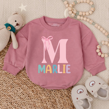 Custom Baby Girl Pink Bow Bubble Romper Personalized with Name Toddler Outfit Shower Gift Cute Clothes