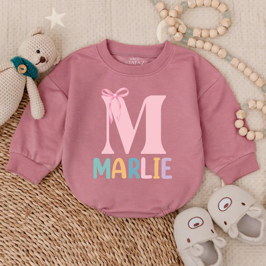 Custom Baby Girl Pink Bow Bubble Romper Personalized with Name Toddler Outfit Shower Gift Cute Clothes