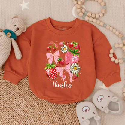 Personalized Boho Strawberry Romper | Sweet Baby Girl Summer Outfit & Floral Strawberry Shower Gift