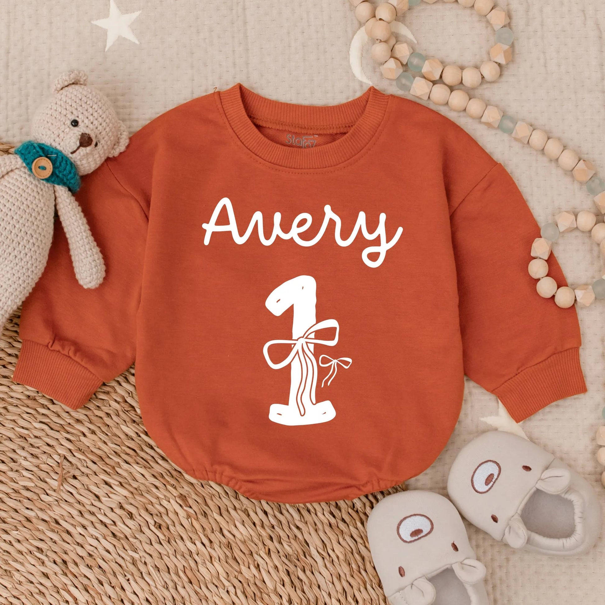 Personalized First Birthday Girl Bow Bubble Romper Outfit Sweet Baby Girl 1st Birthday Celebration Gift Idea Toddler Clothes