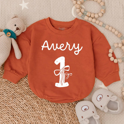 Personalized First Birthday Girl Bow Bubble Romper Outfit Sweet Baby Girl 1st Birthday Celebration Gift Idea Toddler Clothes