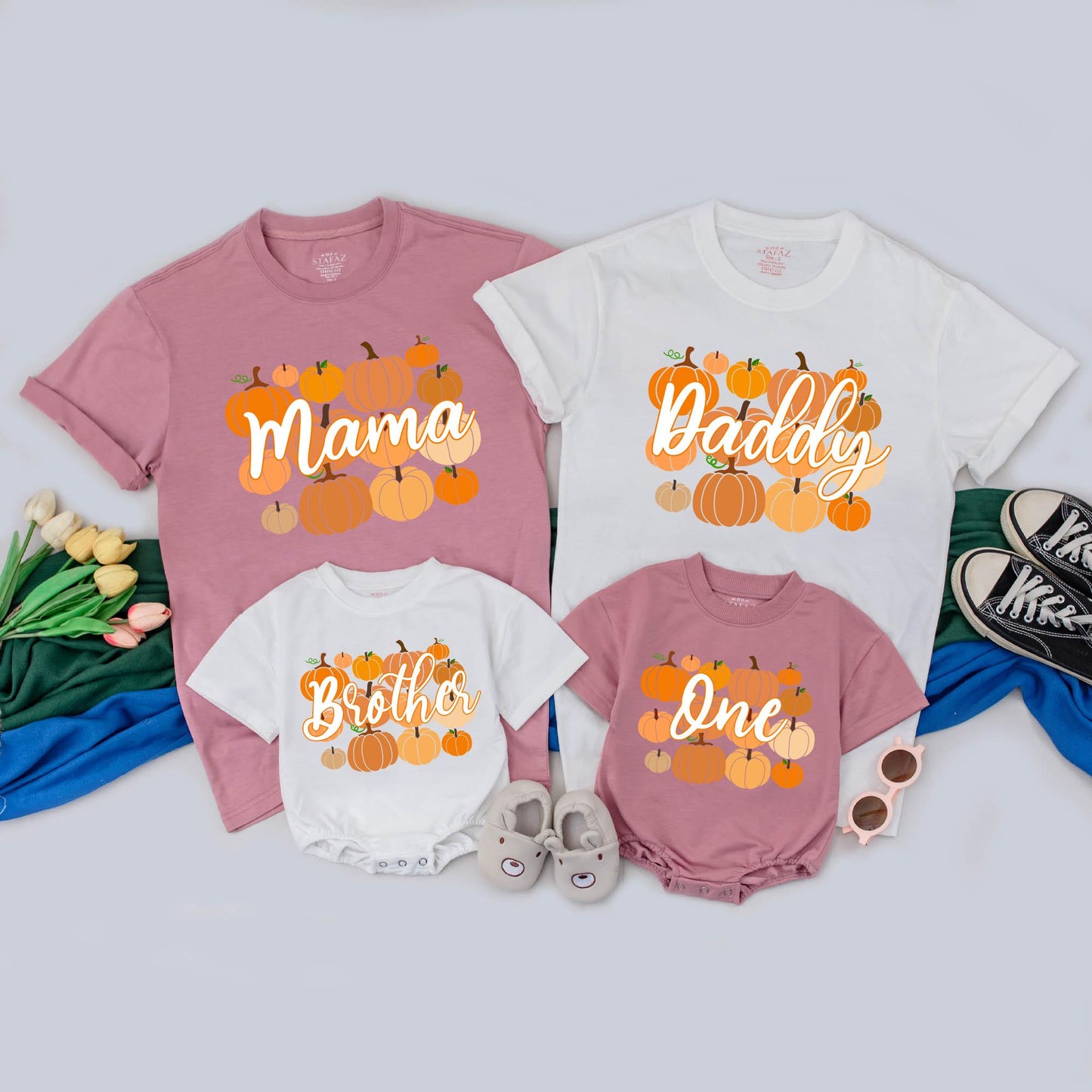 Personalized Pumpkin First Birthday Family Matching Shirts One Little Pumpkin Mommy and Me Fall Thanksgiving Outfits