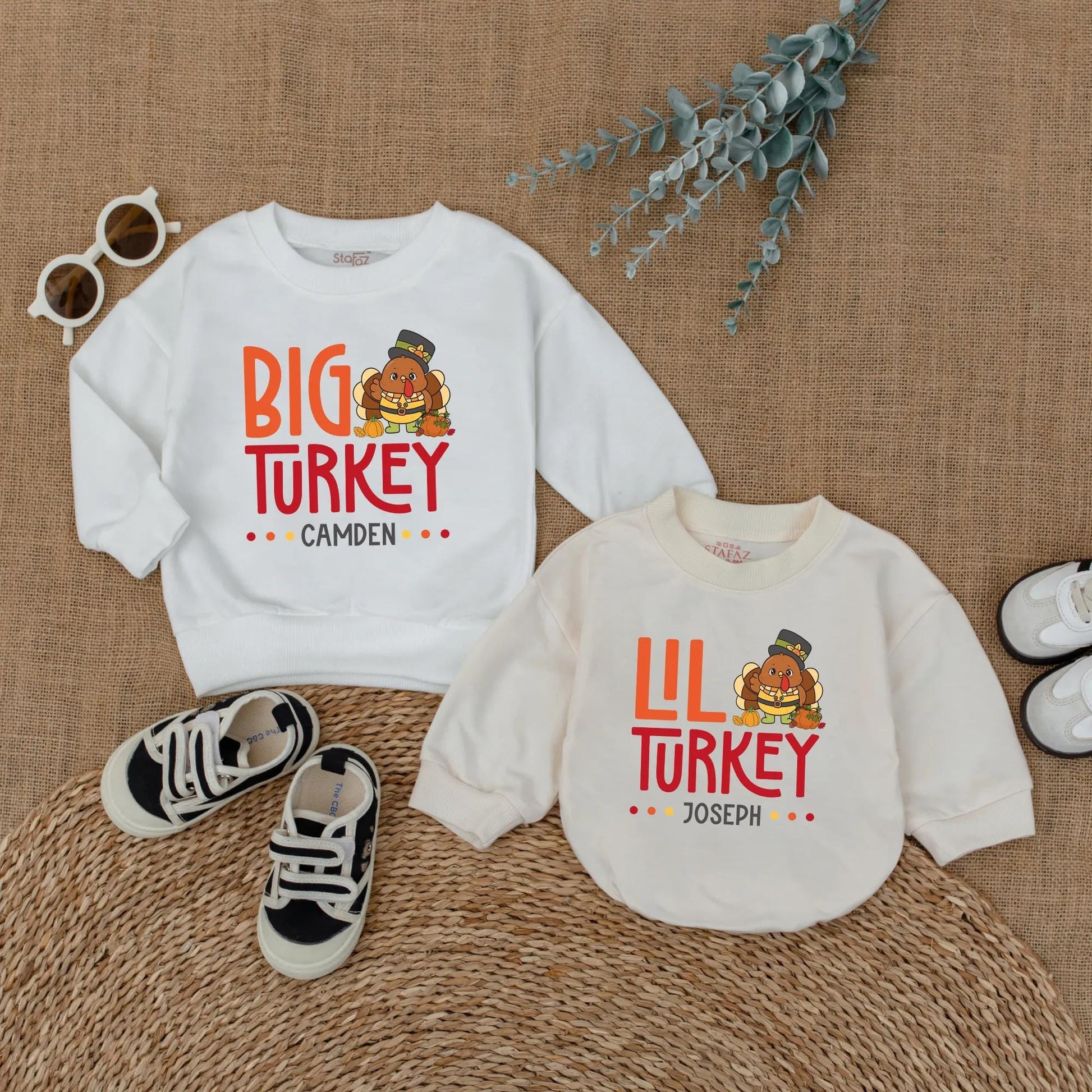 Big Turkey Little Turkey Matching Thanksgiving Shirts Custom Fall Family Outfits Personalized Baby Toddler Gobble Gobble