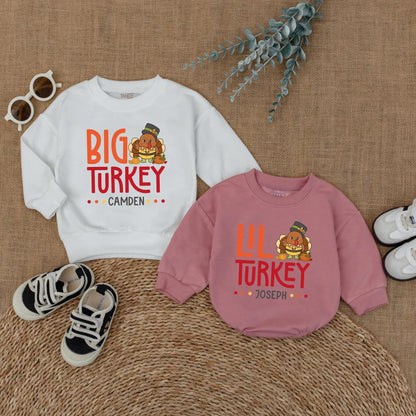 Big Turkey Little Turkey Matching Thanksgiving Shirts Custom Fall Family Outfits Personalized Baby Toddler Gobble Gobble