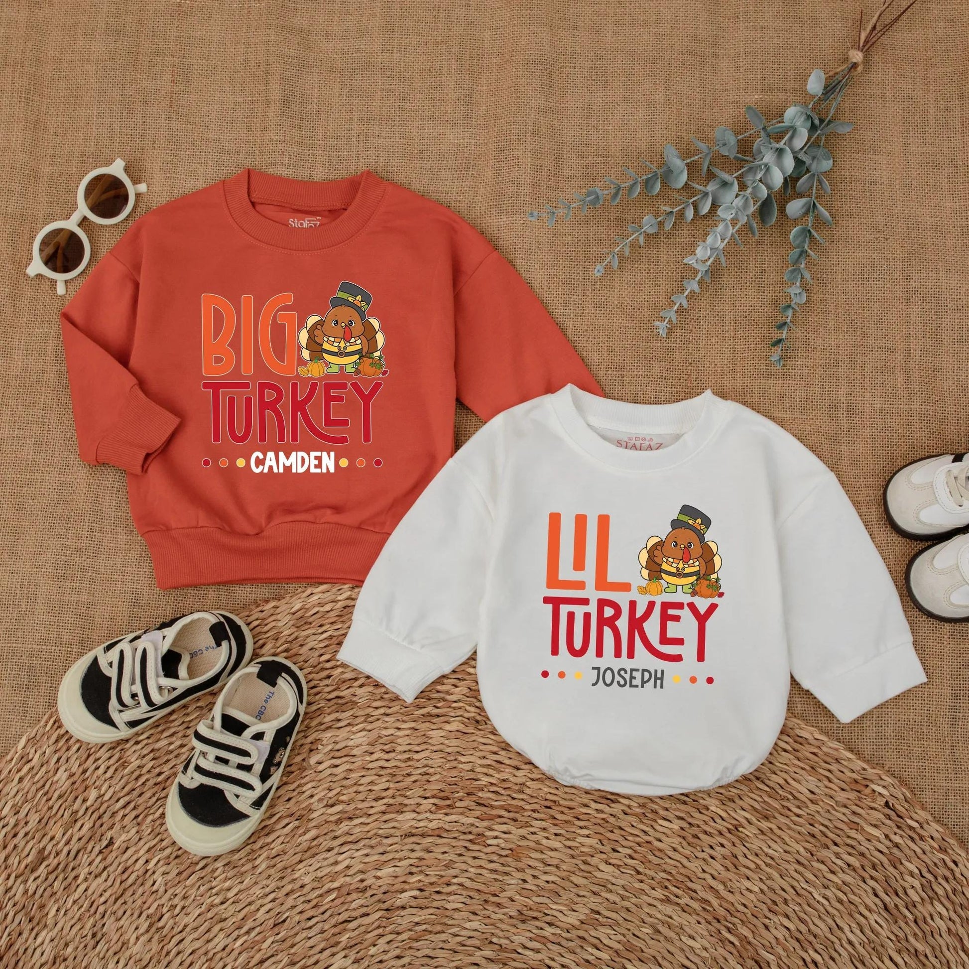 Big Turkey Little Turkey Matching Thanksgiving Shirts Custom Fall Family Outfits Personalized Baby Toddler Gobble Gobble