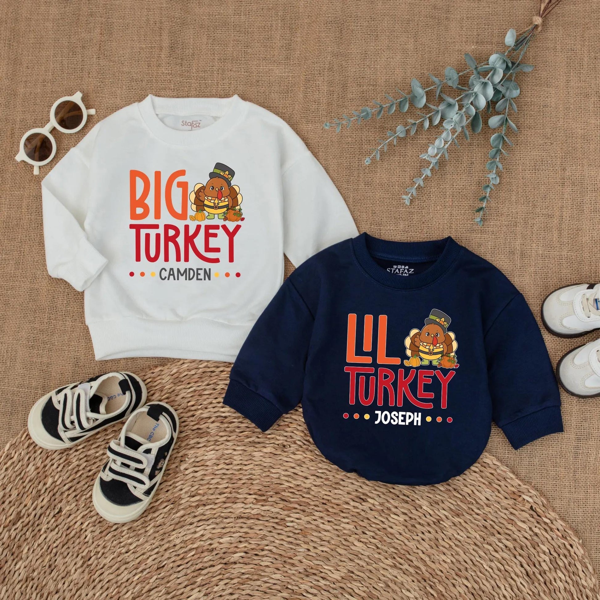 Big Turkey Little Turkey Matching Thanksgiving Shirts Custom Fall Family Outfits Personalized Baby Toddler Gobble Gobble