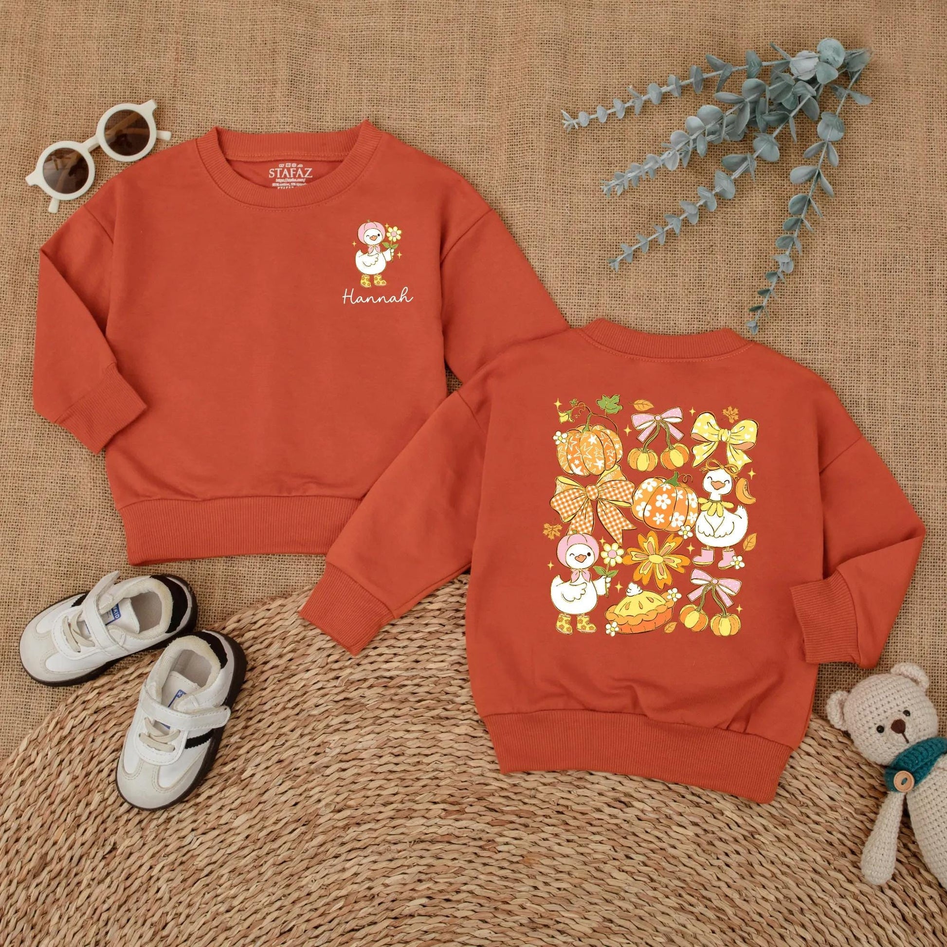 Personalized Baby Girl Fall Goose Romper with Custom Name for Autumn Pumpkin Season First Fall Outfit Newborn Bubble Bodysuit Gift Idea