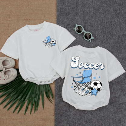 Soccer Gameday Retro Bubble Romper Cute Baby & Toddler Outfit Black White Light Blue Funny Sports Gift