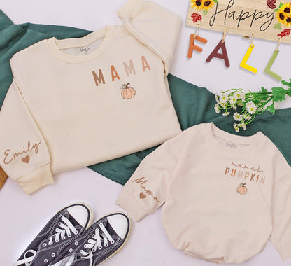 Mama Pumpkin Patch Sweatshirt: Matching Family Fall Outfits, Personalized Name Sleeve, Thanksgiving Gifts, Cute Mommy and Me Sweaters, Kids Shirts  