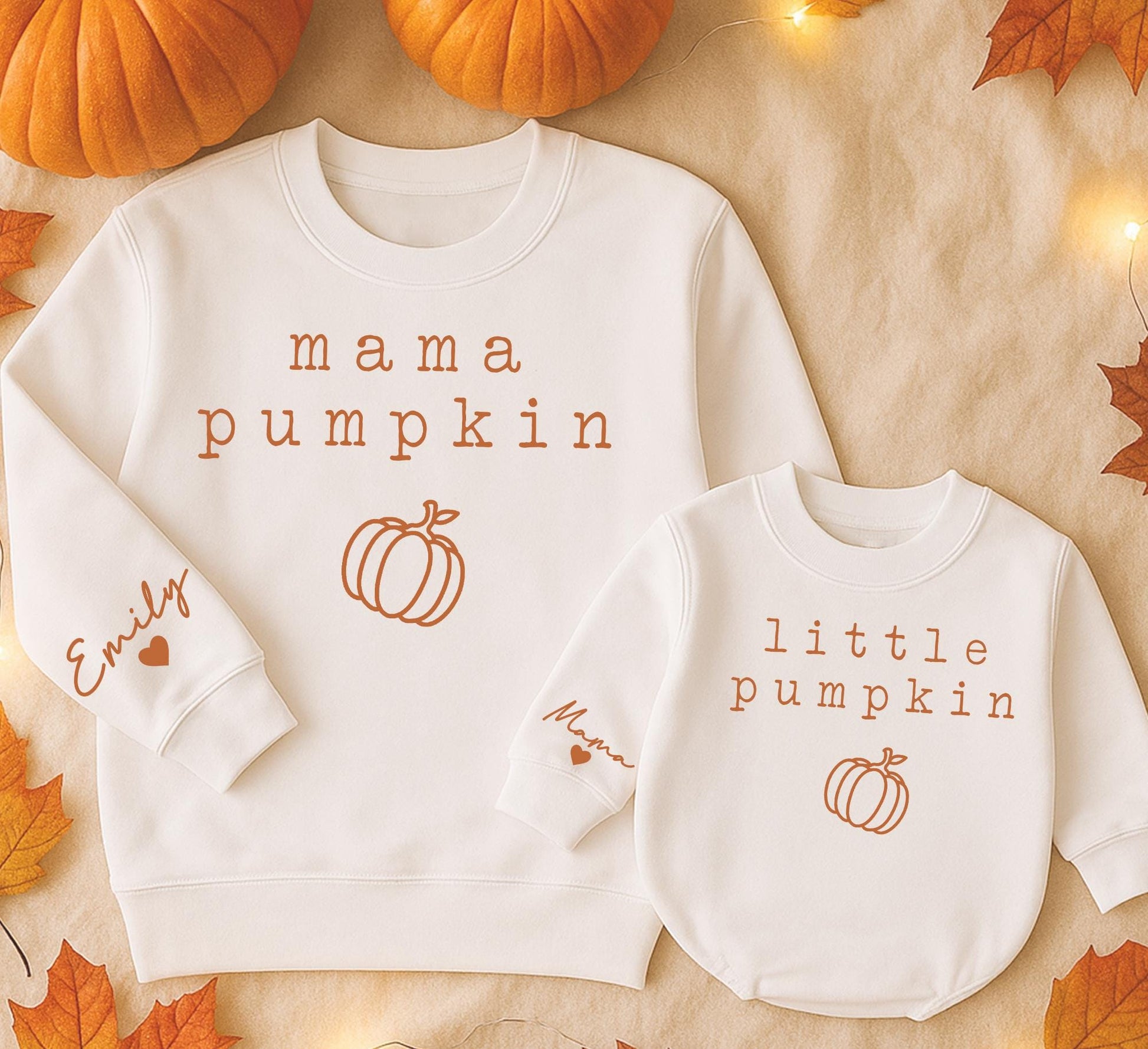 Mama Pumpkin Matching Sweatshirts, Retro Fall Family Outfits, Personalized Emily Sleeve, Mommy and Me Sweaters, Vintage Pumpkin Season Gift 139