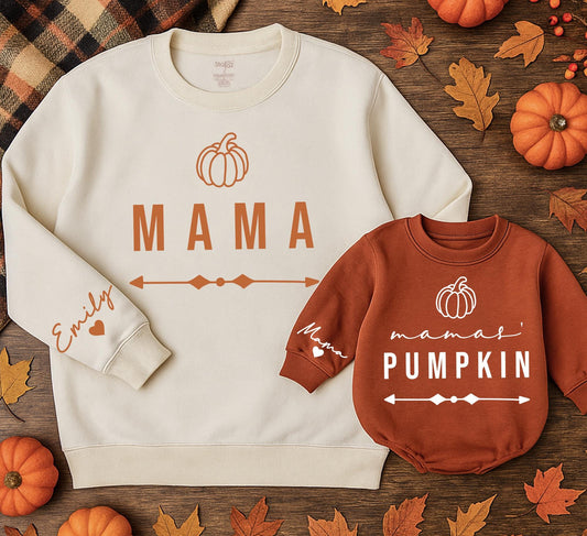 Mama Pumpkin Matching Fall Sweatshirts for Mom and Baby Pumpkin Patch Outfits